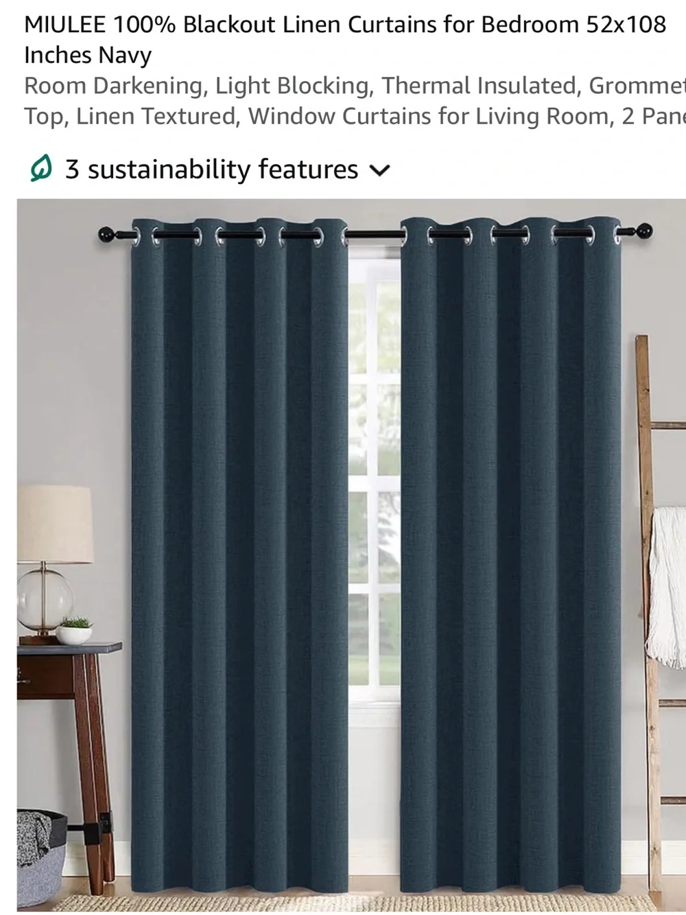 Navy Blackout Linen Curtains - 2 Panels